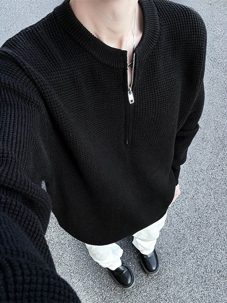 

Bla f Zip Henry Collar Knitwear Men's Spring Autumn High Sensation Lazy American Loose Match All Knitted Outerwear