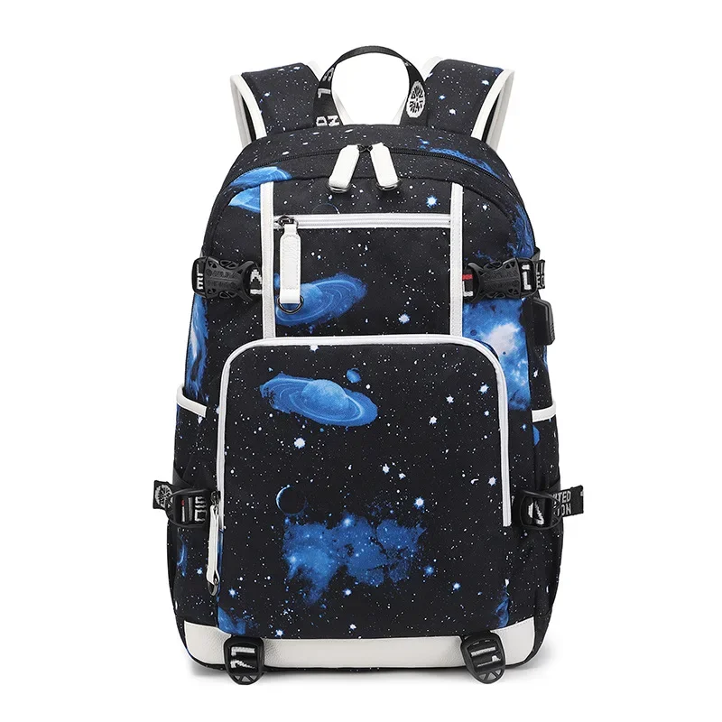 Boys Backpacks Junior High School Bag  Waterproof Casual Daypack Space Galaxy Printed Durable Knapsack with USB Charging Port