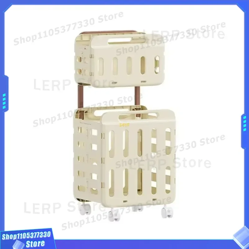 Foldable 2 Layer Laundry Basket with Tie Rod Breathable Mildew Proof Plastic Storage Bin for Clothes Sorting and Organization
