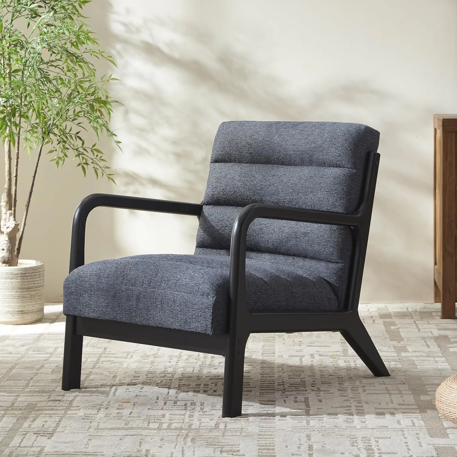 RubberWood Frame Accent Chair Modern Upholstered Armchair Living Room Single Seat, Customized
