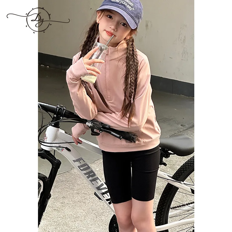 

Girls Coat 2024 Autumn New Childrens Clothes Girls Baby Foreign Style Stand-up Collar Zipper Sport Coat Casual Simple Daily