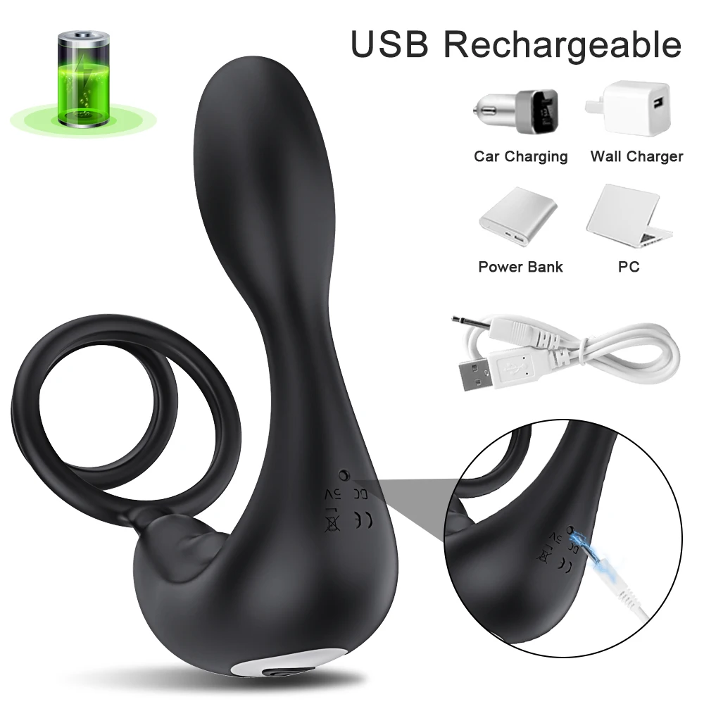 Bluetooth APP Male Prostate Massager Wireless Remote Vibrator Double Ring Delay Ejaculation Anal Plug Sex Toys for Men Buttplug