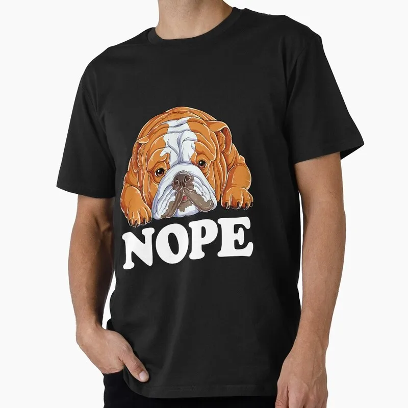 Nope English Bulldog Lazy Grumpy Sarcastic Dog Lover Graphic T-shirt for Dog Dad Unisex Short Sleeve Print Tee Pet owner Gift