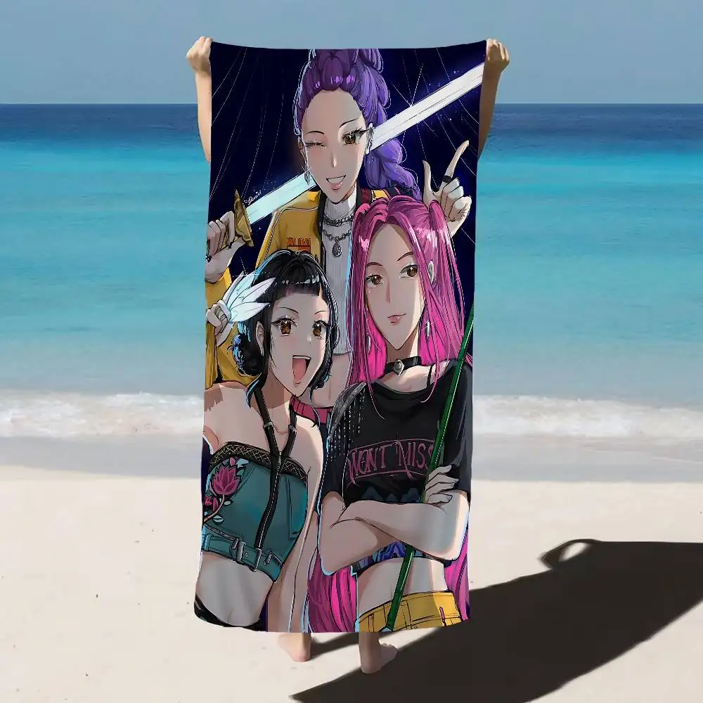 Kpop D-Demon H-Hunter Beach Towel Colorful Bath Towels for Girl Microfiber Quick Dry Custom Sand Free Beach Yoga Spa Gym Pool