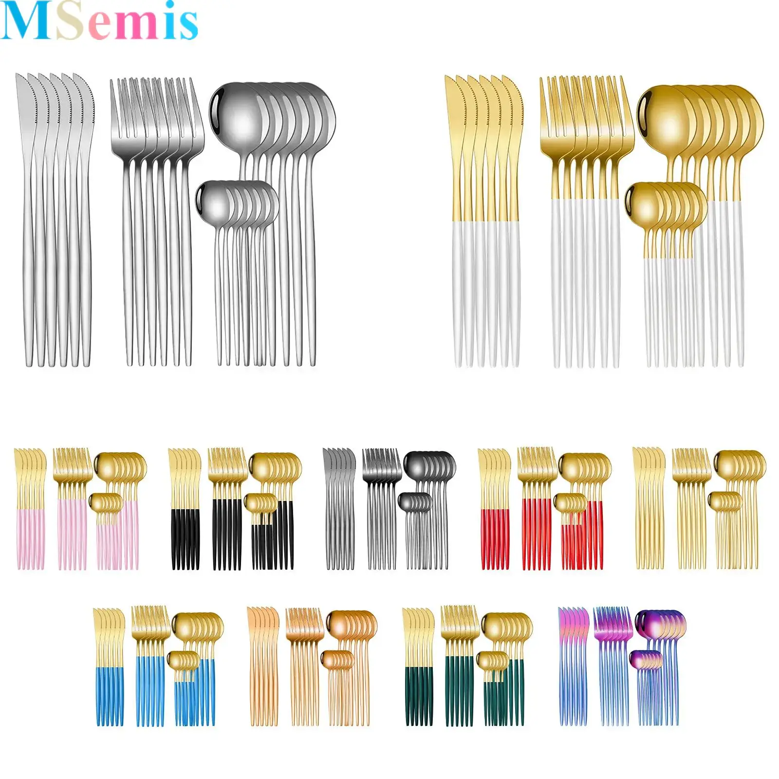 

24-Piece Stainless Steel Creative Minimalist Knife Fork Spoon And Coffee Spoon Tableware Set for Home Restaurant Dinner Party