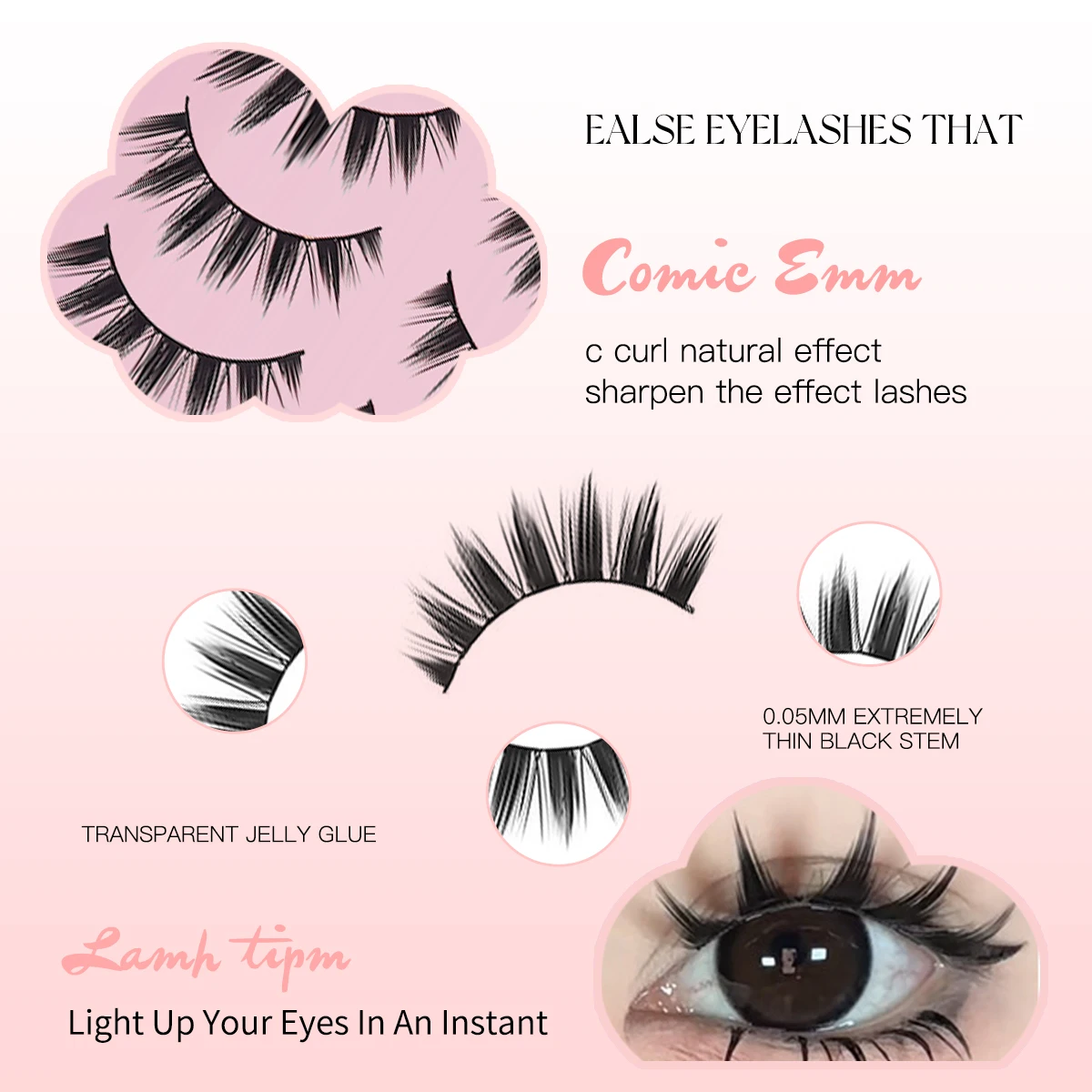 Falsche Wimpern im japanischen Anime-Manga-Stil, 5 Paar, weiche, natürliche, lange, dünne Streifenwimpern für Cosplay-Make-up