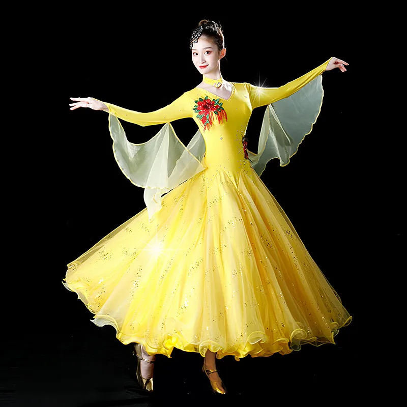 

2022 Newest Women Ballroom Dance Dress Waltz Adult Modern Ball Costumes Tango Rumba Clothing 0907