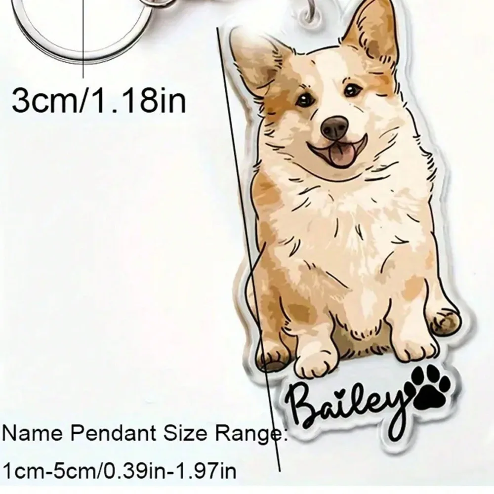 تخصيص الحيوانات الأليفة الاكريليك لوحة الظهر قلادة المفاتيح مجوهرات هدية تذكارية الكلب القط الحيوانات الأليفة اسم الصورة DIY مفتاح سلسلة هدية
