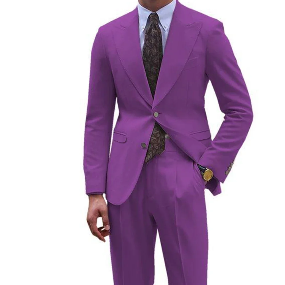 

High Quality Purple Men Suits Single Breasted Peak Lapel Blazer Prom Party Blazer Terno Casual 2 Piece Jacket Pants Set Costume