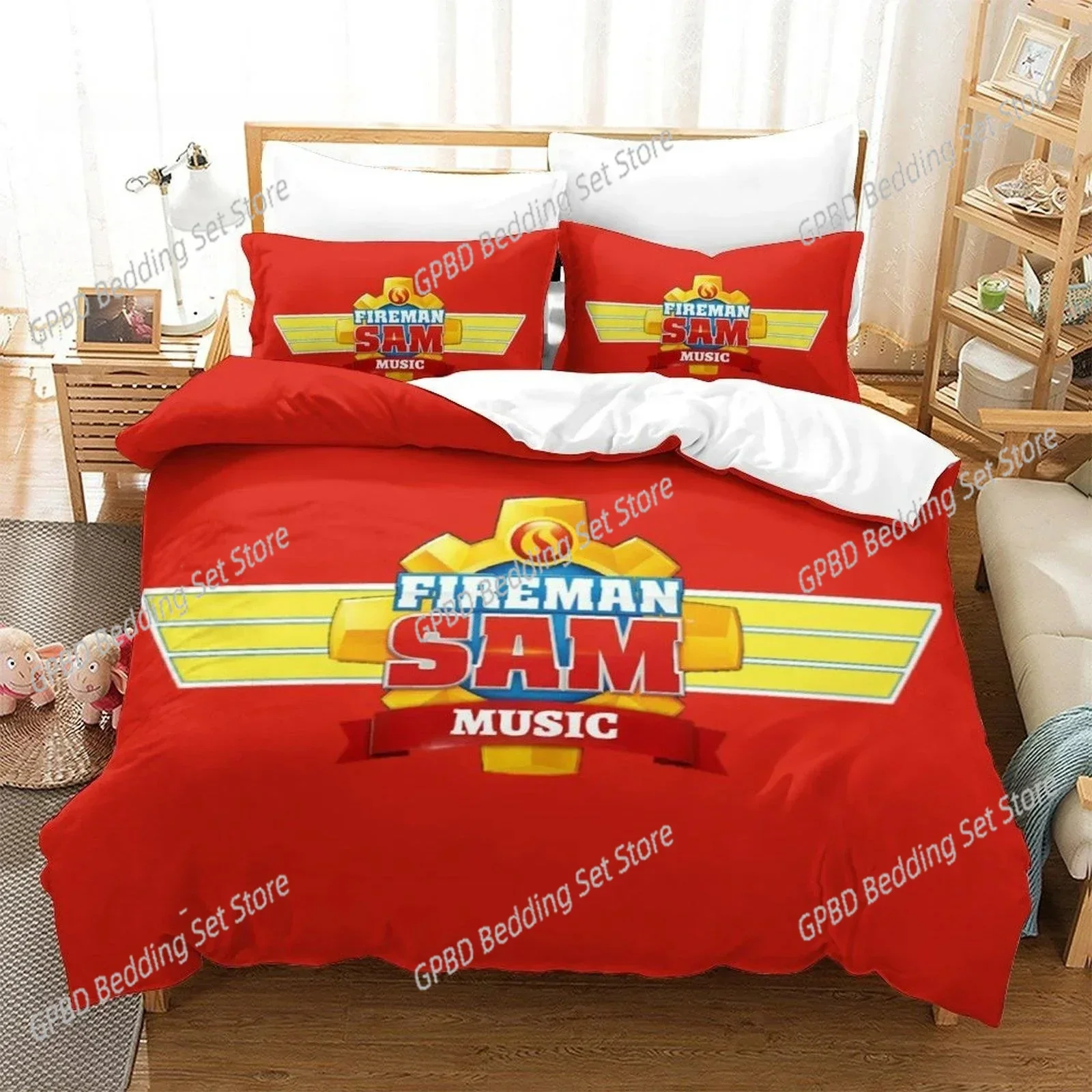 3D Printing Anime Fireman Sam Comfortable Duvet Quilt Cover Pillowcase Bedding Set Children Bedroom Decoration Home Textile