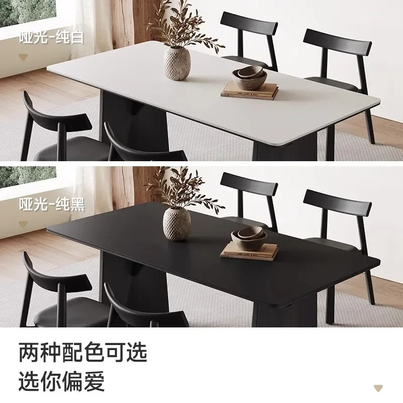 Medieval style, simple black solid wood dining table, rectangular matte, rock slab dining table