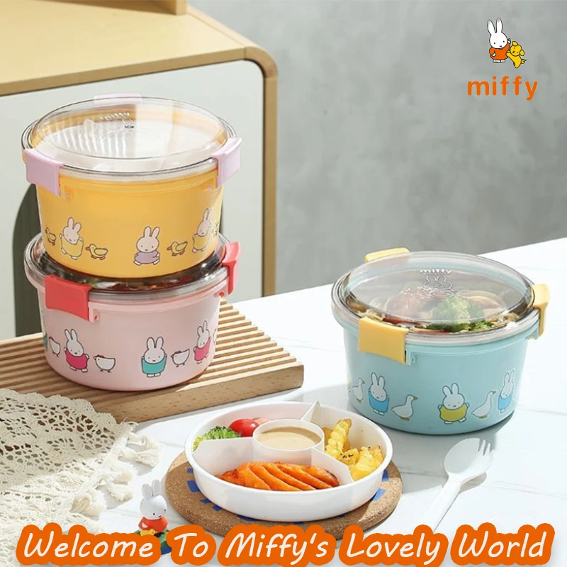 

Kawaii Miffy Lunch Box Cartoon 900ml Stainless Steel Dinner Pail Student Office Portable Bento Perfect Present Anime Accessories