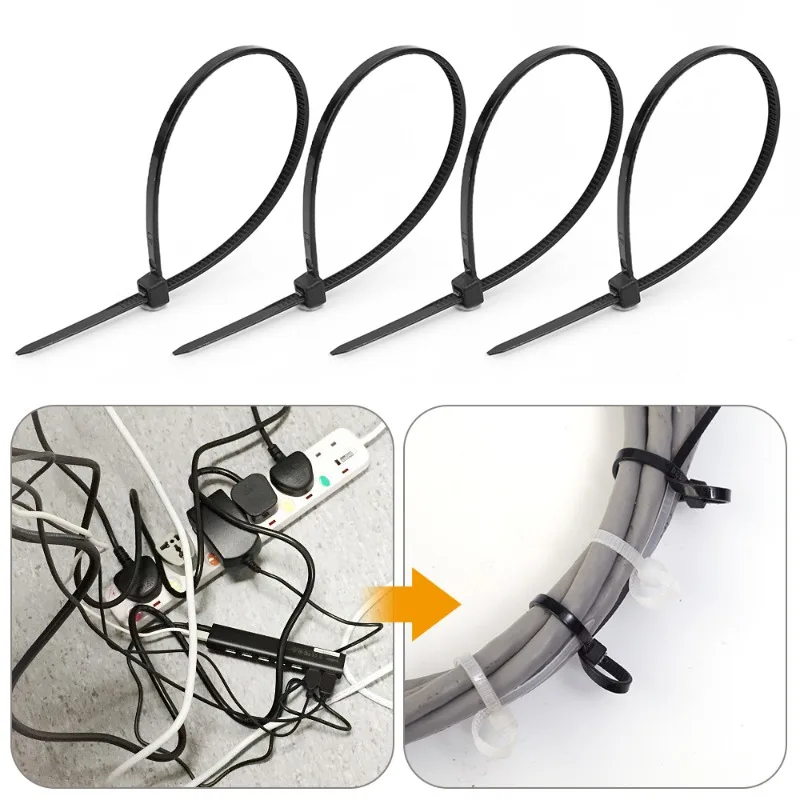 300-100Pc Ultra Strong Nylon Wire Ties Self-Locking Cable Management Adjustable Cables Fastening Loop Home Office Wire Zip Ties