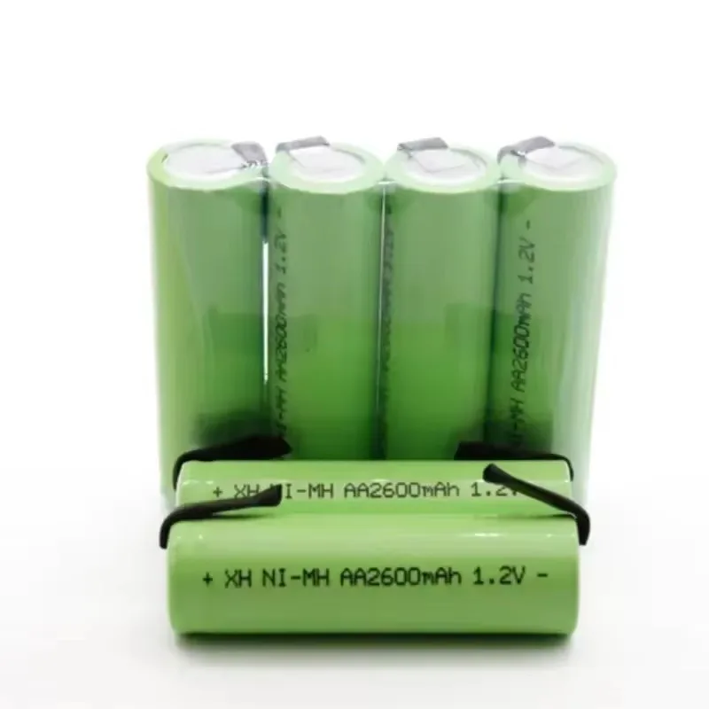 1.2V AA Rechargeable Battery, 2600mah, NI-MH Cell, Green Housing with Solder Tabs for Philips Electric Shaver, Razor, Toothbrush