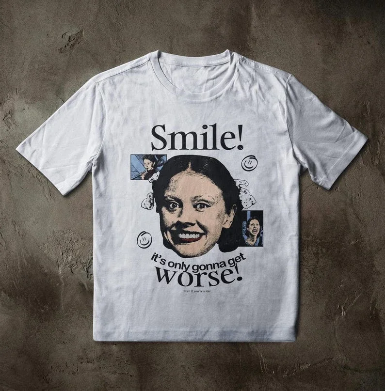 Retro Horror T-shirt, Mad Woman's Angry Meme Core Pattern T-shirt, Loose Casual Unisex Streetwear Shirt harajuku
