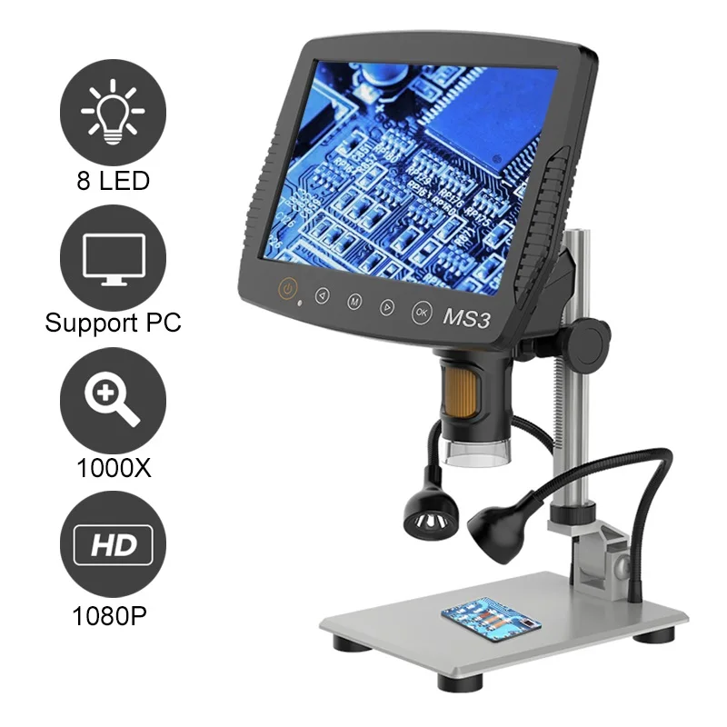 1000X Digital Microscope Soldering Phone Repair Electronic Video Microscope 1080P HD Camera 9 inch LCD Display Inspection Tools