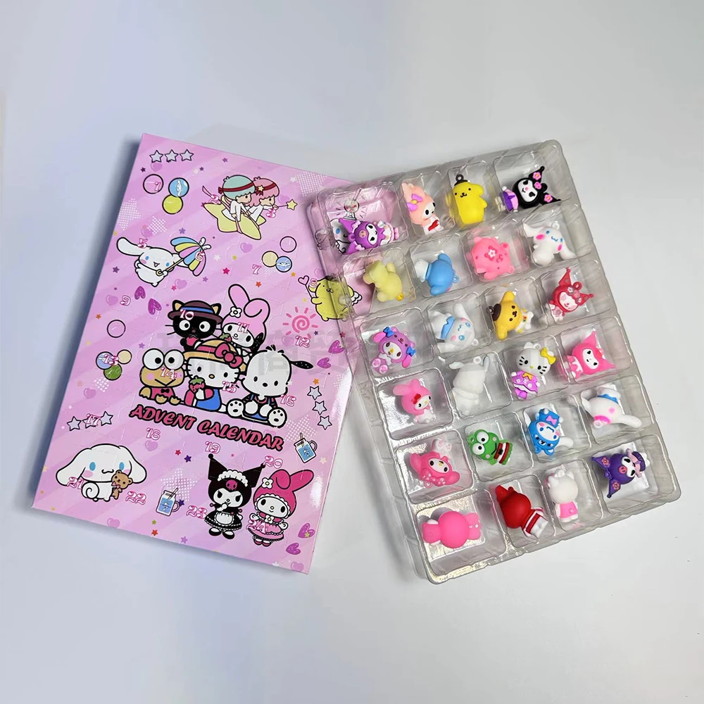 24Pcs Sanrio Hello Kitty Melody Kuromi Christmas Advent Countdown Calendar Children Toy Decoration Christmas Figure Blind Box