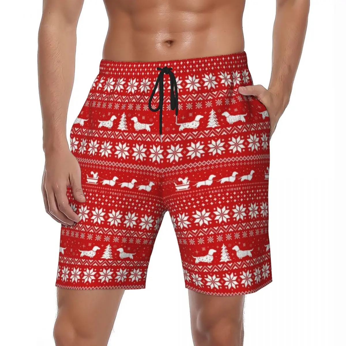 Swimsuits Christmas Print Gym Shorts Summer Dachshunds Cute Hawaii Board Short Pants Men Custom Sports Fast Dry Beach Trunks