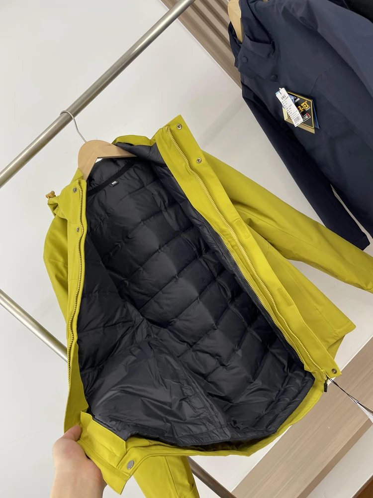 Outdoor Windproof Waterproof down Jacket Men's Women's Warm Three-in-One Fleece Lined Hooded Coat Regular Fit Fashionable