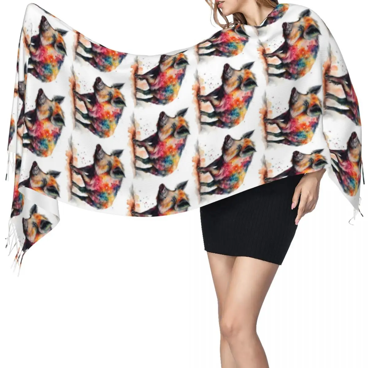 

Красочный акварельный шарф с диким кабаном и свиньей, шарфы с кисточками для женщин, мягкие теплые шали и накидки, большая осенне-зимняя шаль