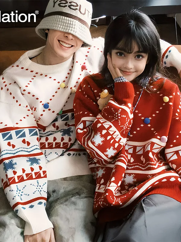 

Вязаный свитер Arctic Fce, повседневный, свободного кроя, с длинными рукавами, круглым вырезом, для пар, в стиле Нового года