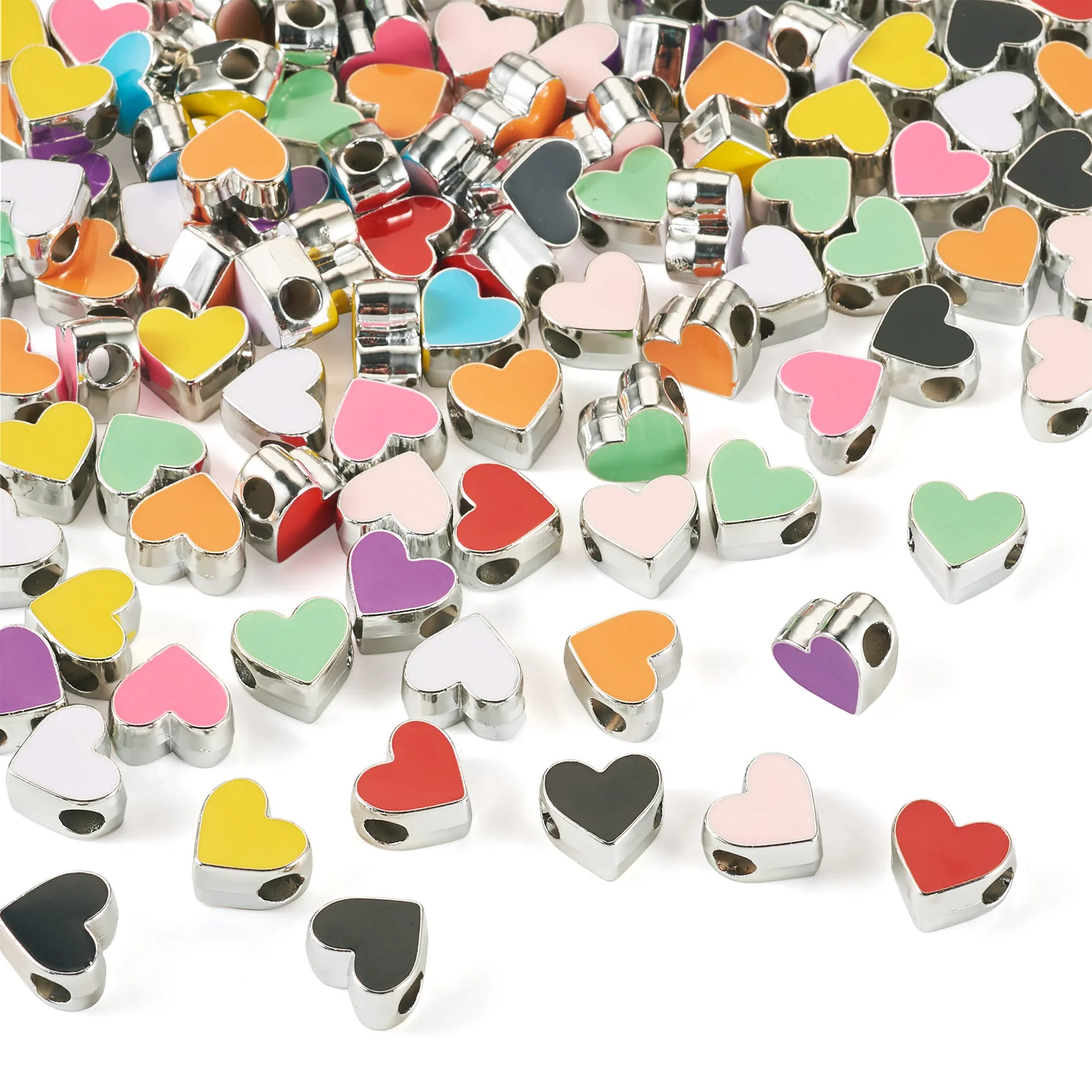 

100Pcs CCB Plastic Enamel Love Heart European Beads Large Hole Spacer Beads for DIY Bracelet Necklace Accessories Crafts