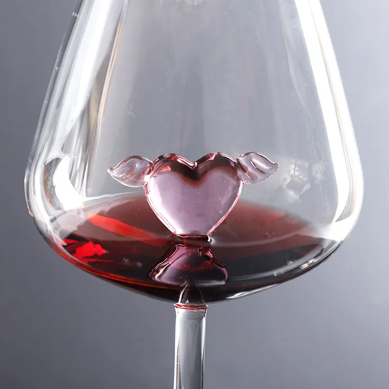 Creative High Borosilicate Glass Red Wine Pink Love High Legged Glass Red Wine Glass Wedding Wine Set