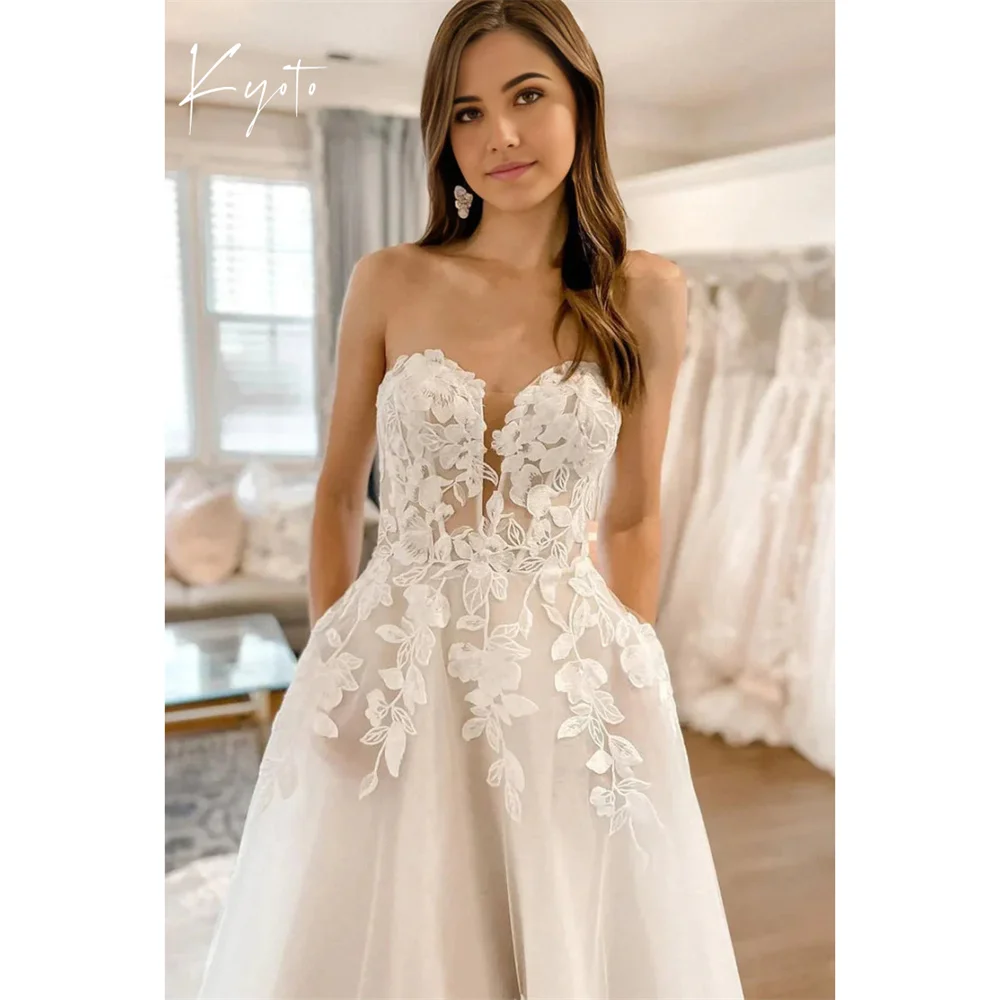 

Kyoto Индивидуальное свадебное платье со съемными пышными рукавами и аппликацией, бальное платье трапециевидной формы فستان زفاف со шлейфом на молнии Abito da sposa