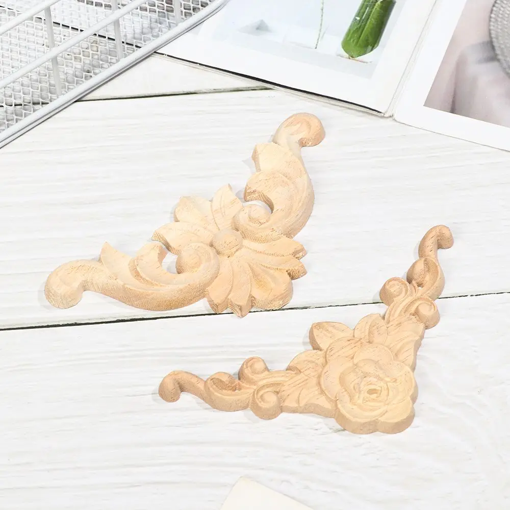 Corner Flower Furniture Decoration Engraving Solid Wood Applique Corner Flower Woodcarving Furniture Decal Wood Applique