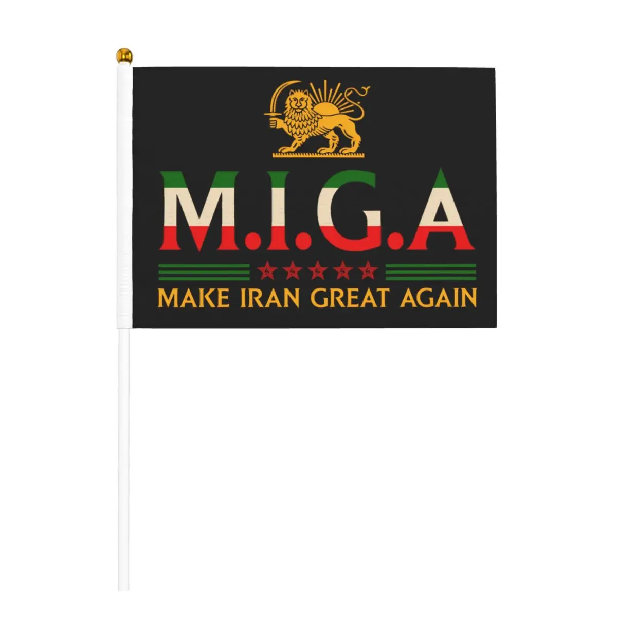 10 Pack Iranian Make Iran Great Again Emblem Of Iran MIGA Handheld Flags 5.5x8.3 Inch Golden Spear Top Stick Flags