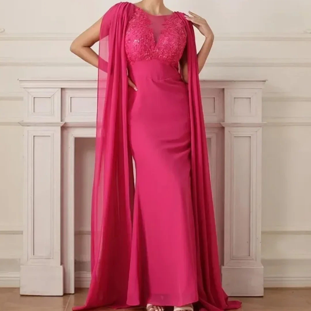 

Hot Pink Chiffon Mother Of The Bride Dress Cap Sleeves Appliques Guest Gowns Wedding Party Evening Gowns 2025 Customized