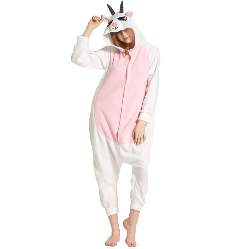 Animal Sheep Kigurumis Women Pajamas Adult Unisex Onesie Goat Flannel Warm Party Sleepwear Homewear Cospaly Jumpsuits Pyjam MN10