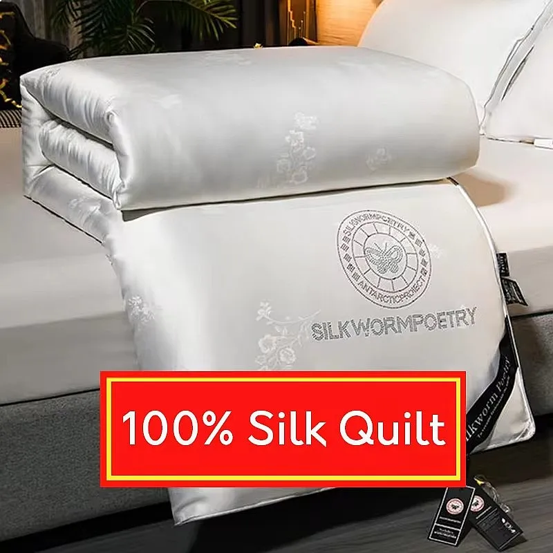 Monochrome Quilted 100% Silk Comforter Thick Winter Blanket King Queen Size