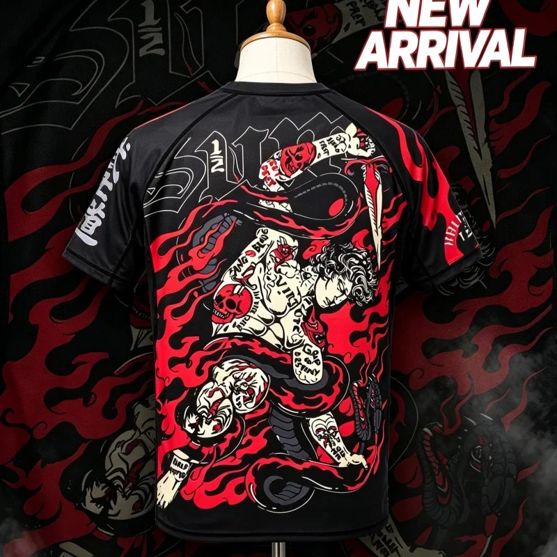 26 Popular Jiu-Jitsu Anti-Abrasion T-Shirt Tight-Fitting Short-Sleeve Tee, Men's Street Style Sports Top Jiu-Jitsu Practitioners