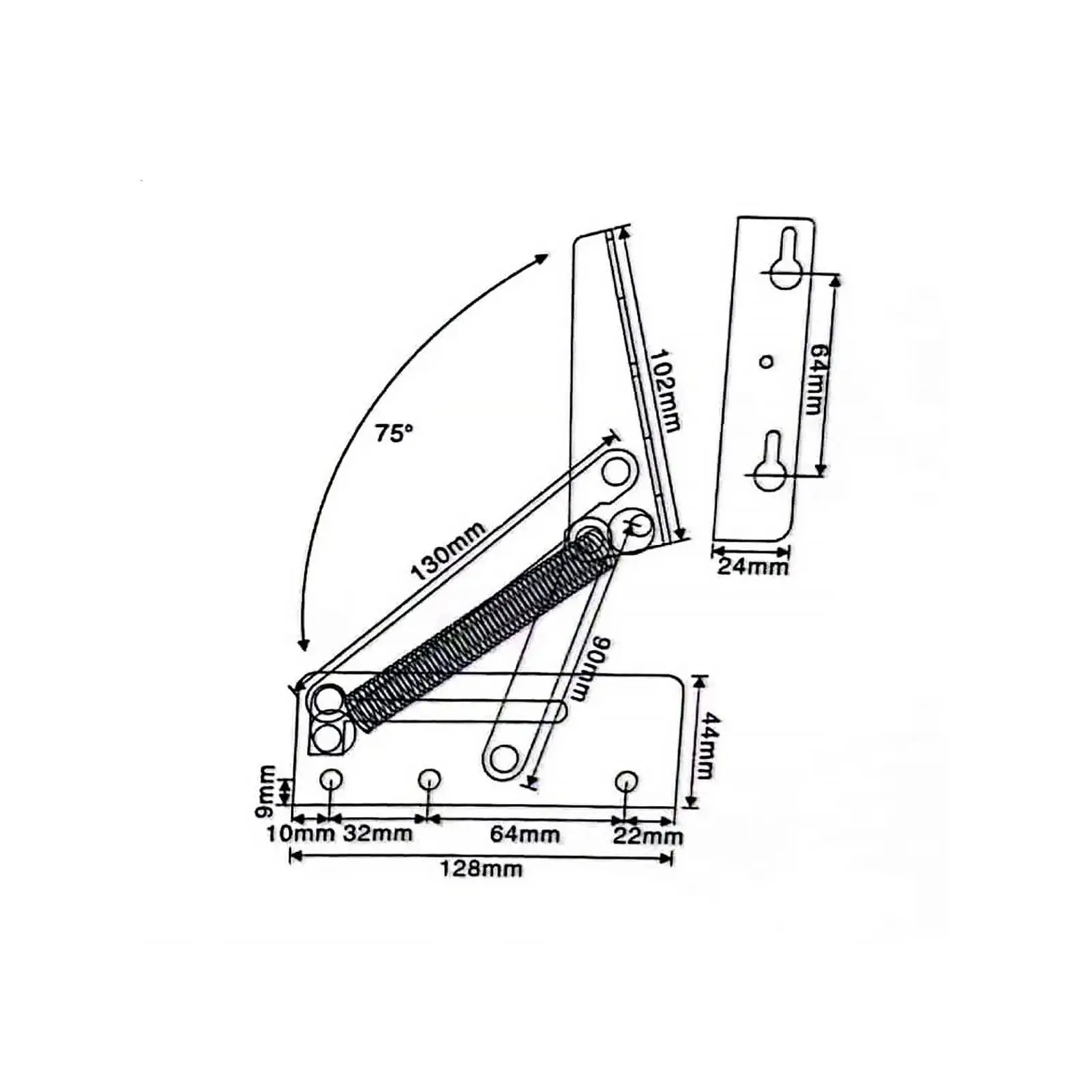 80° Shear Hinge Cold Rolled Steel Foldable Support for cabinet Doors, Beds & Sofas