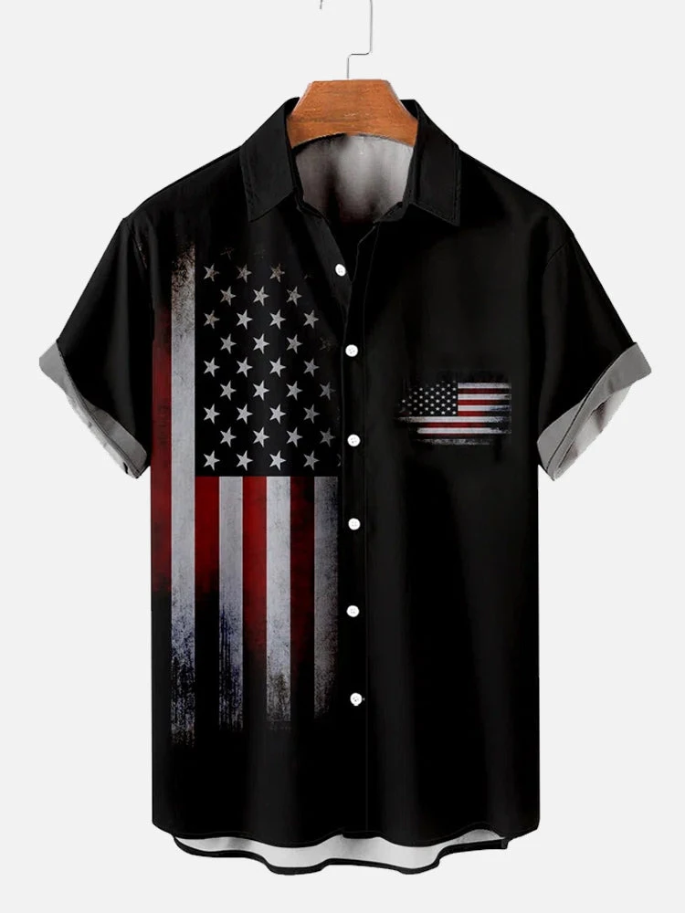 Men\'s Shirts American Flag Eagle pattern 3D Print Tops New Summer  Casual Fashion Beach Party Tops Short Sleeves Men Clothing