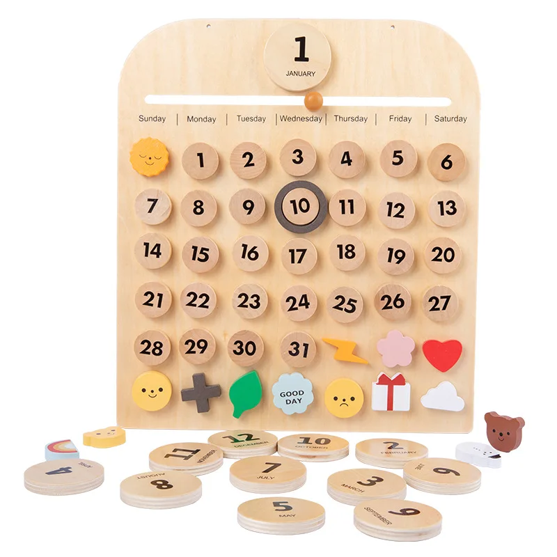 

INS Children's Room Wooden Calendar Baby Cognitive Tools Desk Calendar Desktop Pendant Calendar Children's Wooden Early