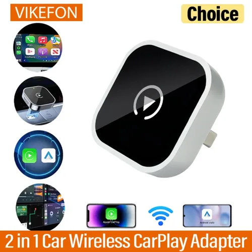 Imagen 1 del producto Adaptador CarPlay inalámbrico para coche 2 en 1 y adaptador Android Auto tipo C/conexión rápida USB cableado a inalámbrico para iPhone/Android