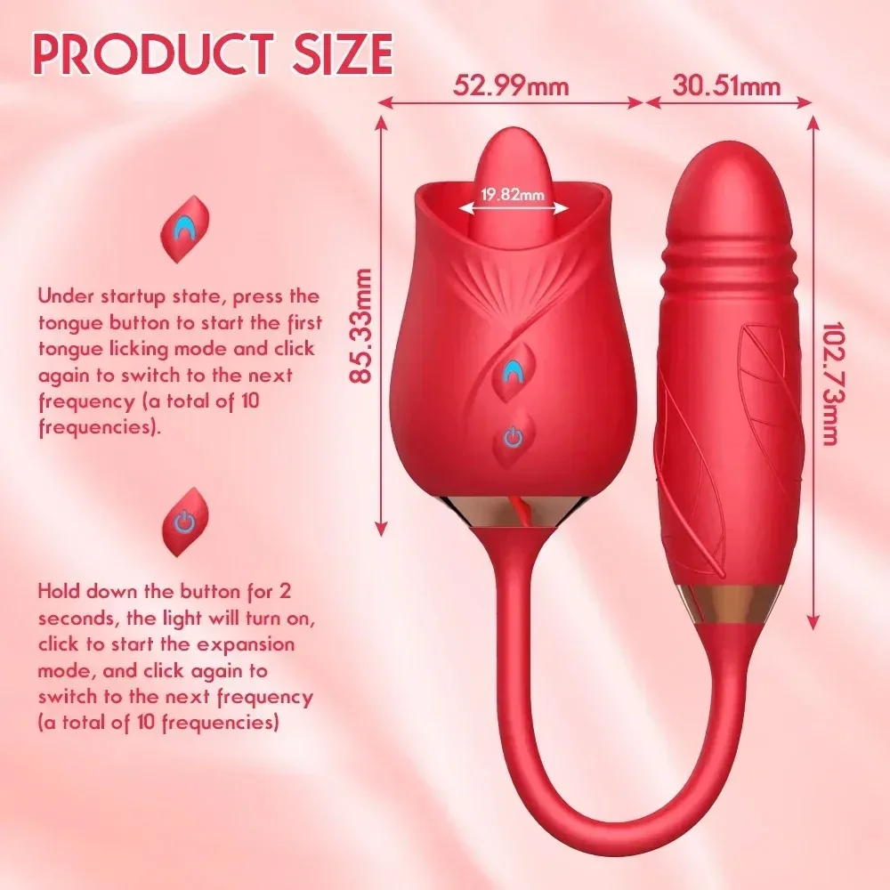 Rose Tongue Lick Vibrator  Women Telescopic Dildo Thrusting Vagin Massager Tongue Clitoris Stimulation Lesbian Adult Sex Toys view 4