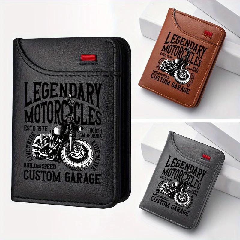 1pc Men'S Retro Faux Leather Wallet - Stylish Vintage Motorcycle Theme - Slim And Soft Design with Various Card Slots, Business