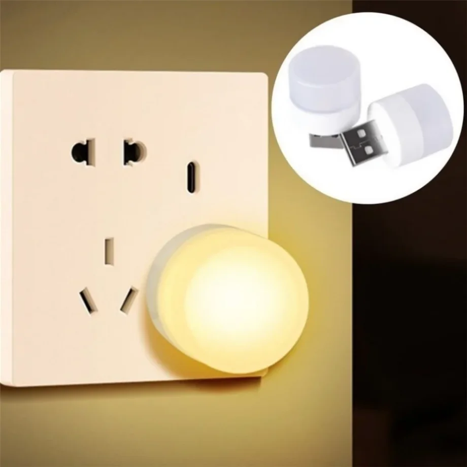 5 Pcs LED USB Plug Lamp Small Night Light Computer Mobile Power Charging Mini Book Lamps LED Eye Protection Square Reading Light