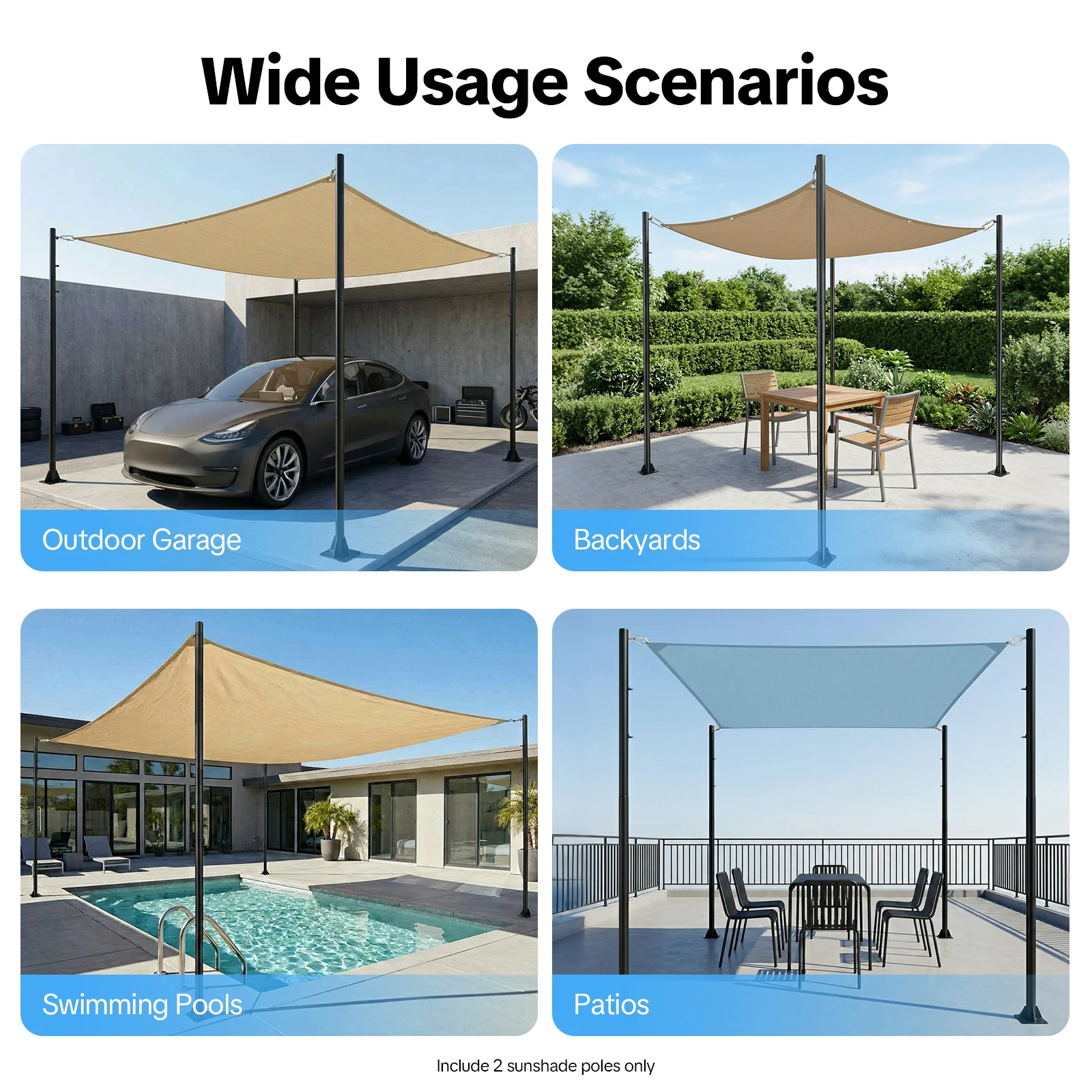 2PCS Shade Sail Poles, 58mm Diameter Heavy Duty Shade Sail Post for Garden Yard Backyard 2.8m Height Shade Sail Pole with Three Fixed Rings