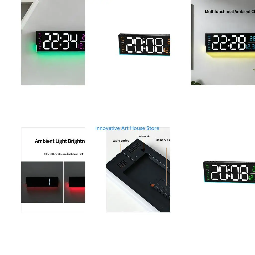E1PC Large Screen LED Wall Clock with Auto Dimming and Multifunctional Display, Count Up/Count Down Timer, Two Alarms for