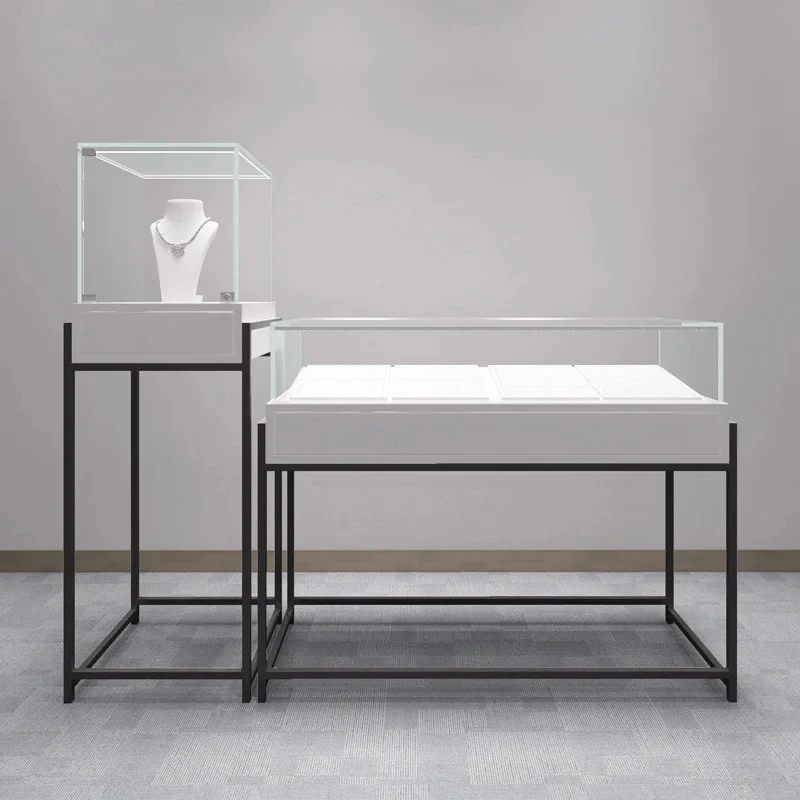 High Quality Luxur Y Commercial Metal Locle Glass Display Cinets Shop Counter LED Light Jewelry Showcase