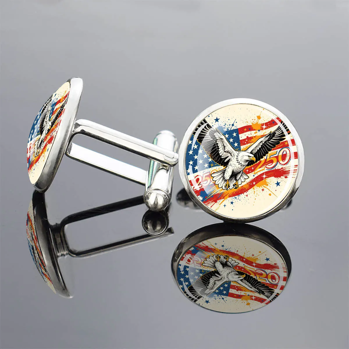 1 Pair White Sea Carved Glass Inlaid Cufflinks, Classic and Atmospheric Circular Shape, Suitable for Formal Occasions To Wear