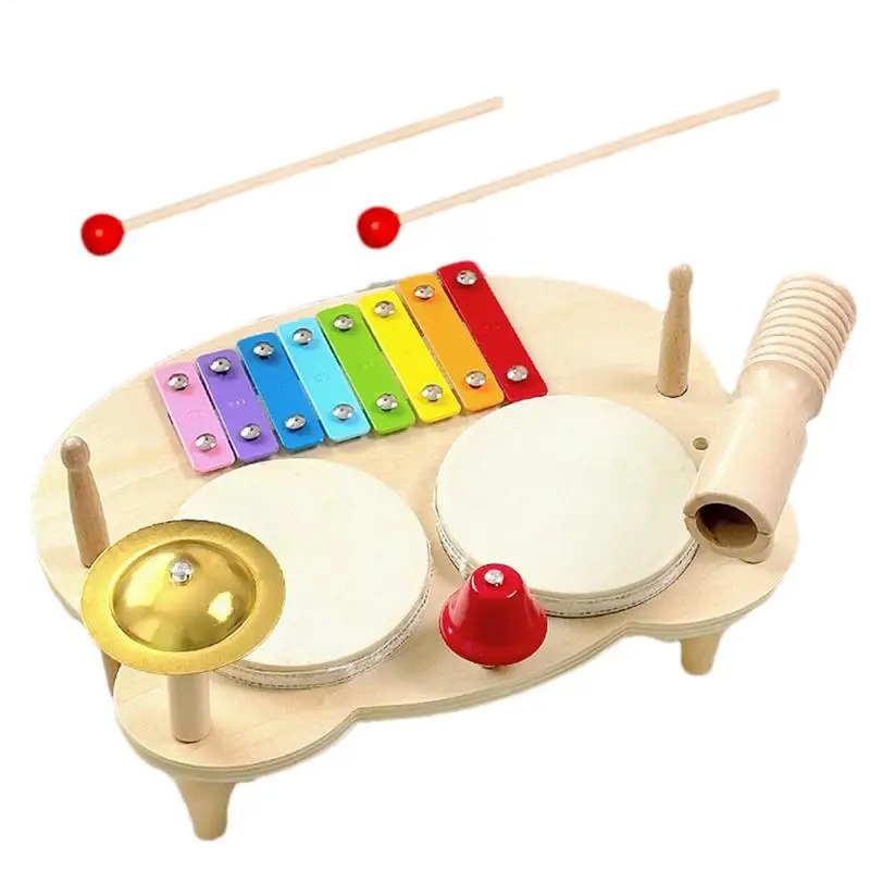 

Drum Set For Kids 7-in-1 Wooden Preschool Musical Toys Xylophone Drum Kit Funny Learning Music Activity For Boys And Girls