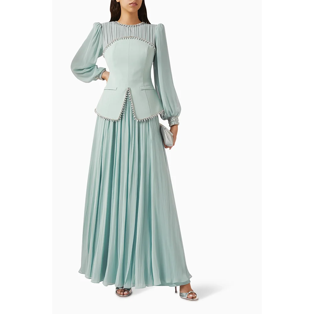 

Customized O-Neck Long Evening Dresses Elegant Formal Occasion Prom Gowns Bead Crystal 2025 Ankle Length Prom Dresses