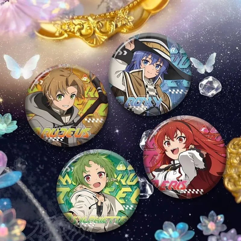 4pcs/set Mushoku Tensei Jobless Reincarnation Anime Badge Rudeus Roxy Eris Sylphiette Brooches Backpack Decor Cosplay Gift