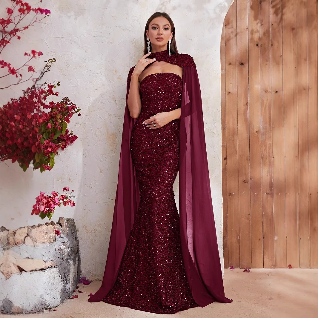 Vestido de noche de sirena moderno y sexy con lentejuelas, sin tirantes, sin mangas, formal, para invitados de boda, vestido de fiesta de cóctel, personalizado gratis 2025