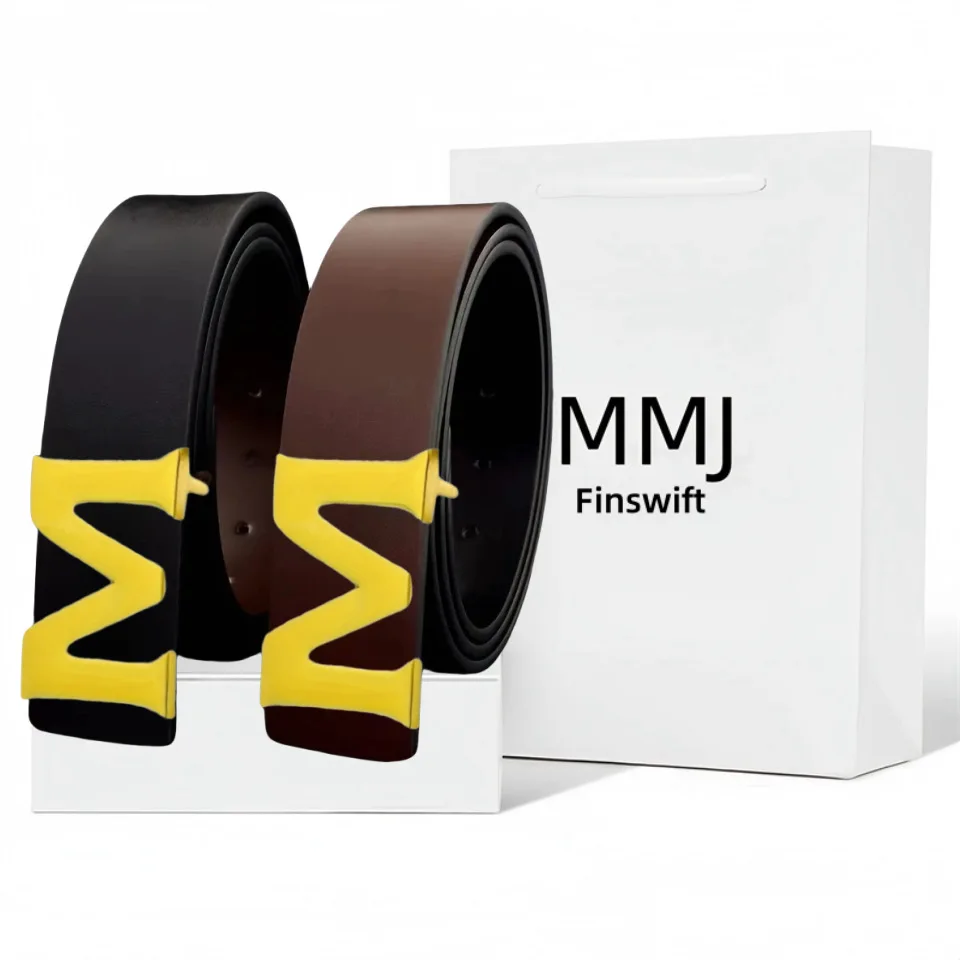 ​ ​ حزام جلد البقر عالي الجودة للرجال بإبزيم ناعم - حزام عصري كاجوال للشباب والطلاب، حزام خصر جلدي متين